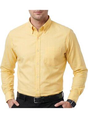Men's Yellow Long Sleeve Button Down Work Casual Dress Shirts with Pocket